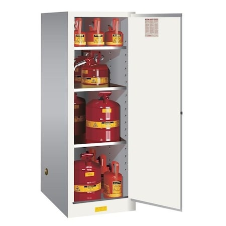 Justrite 54 gal, 3 Shelves, 18-Gauge Steel, 23.25 in W x 65 in H x 34 in D, white 895405